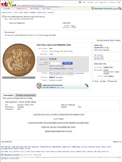 sixofthem123 2005 Uncirculated Sovereign eBay Auction Listing